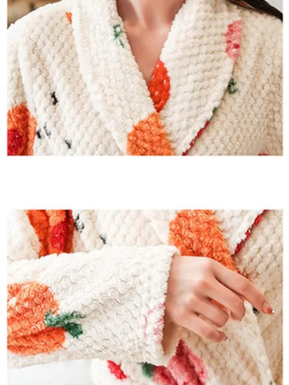 Thicken Women Flannel Kimono Robe, Warm Print Bathrobe With Belt